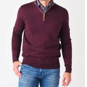 PETER MILLAR Crown suede trim Merino Wool‎ zip Pullover Sweater Size Large